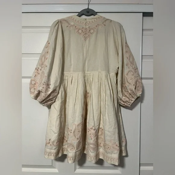 Zimmermann Estelle Embroidered Long Balloon Sleeve Linen Dress Bohemian Fairy - Picture 4 of 8